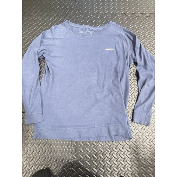 Women’s Patagonia Long Sleeve Heather Blue Shirt Size Large base layer cotton - Picture 1 of 7